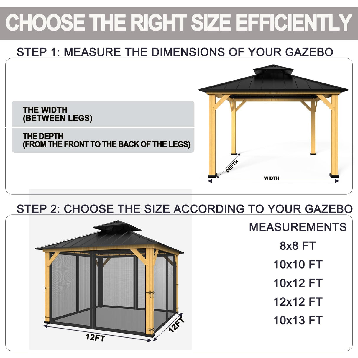 12-ft x 12-ft Gazebo Netting,Gazebo Replacement Mosquito Netting,Universal 4-Panel Mesh Screen Walls with Zippers(Only Netting)-Black Zupoquk