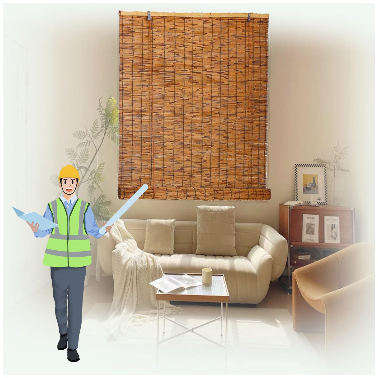 Roll Up Bamboo Shade for Windows, Blackout Bamboo Roller Blind with Lift, Cordless Roman Window Curtains for Hotel Privacy Protection, 24" 28" 30" 32" 36" 40" 42" 46" 48" 51" 53" 54" 60" 72" Wide (Co ZXBMYLV