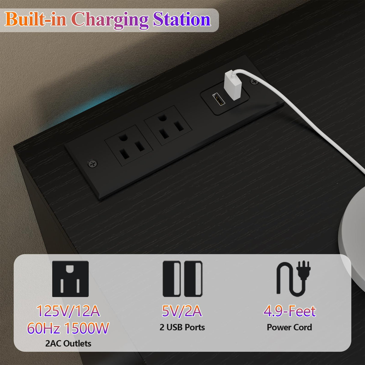 Gyfimoie Black Dresser for Bedroom with 6 Drawers, Chest of Drawers with Led Lights&Charging Station, 63" Long Dresser with 7 Open Cubbies, Storage Drawers for Living Room, Closet, Hallway (Black) Gyfimoie