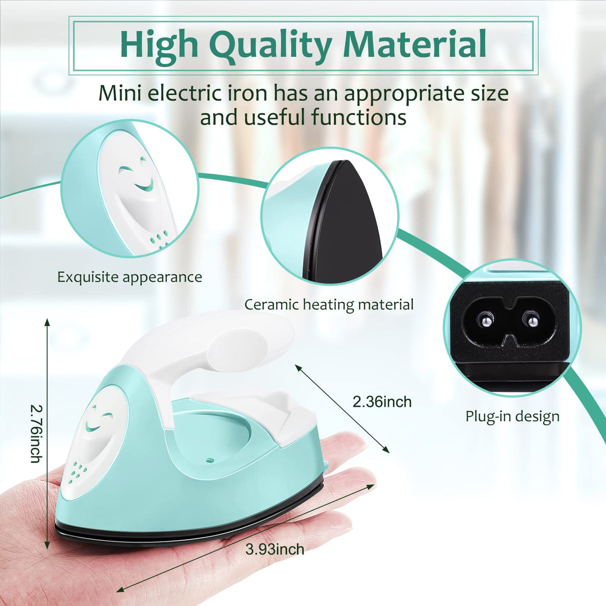 Honoson Mini Craft Iron Mini Heat Press Small Iron Portable Handy Tiny Flatiron with Charging Base Accessories for Fuse Beads Patch DIY Shoes T-Shirts Heat Transfer Vinyl Projects(Mint Green) Honoson