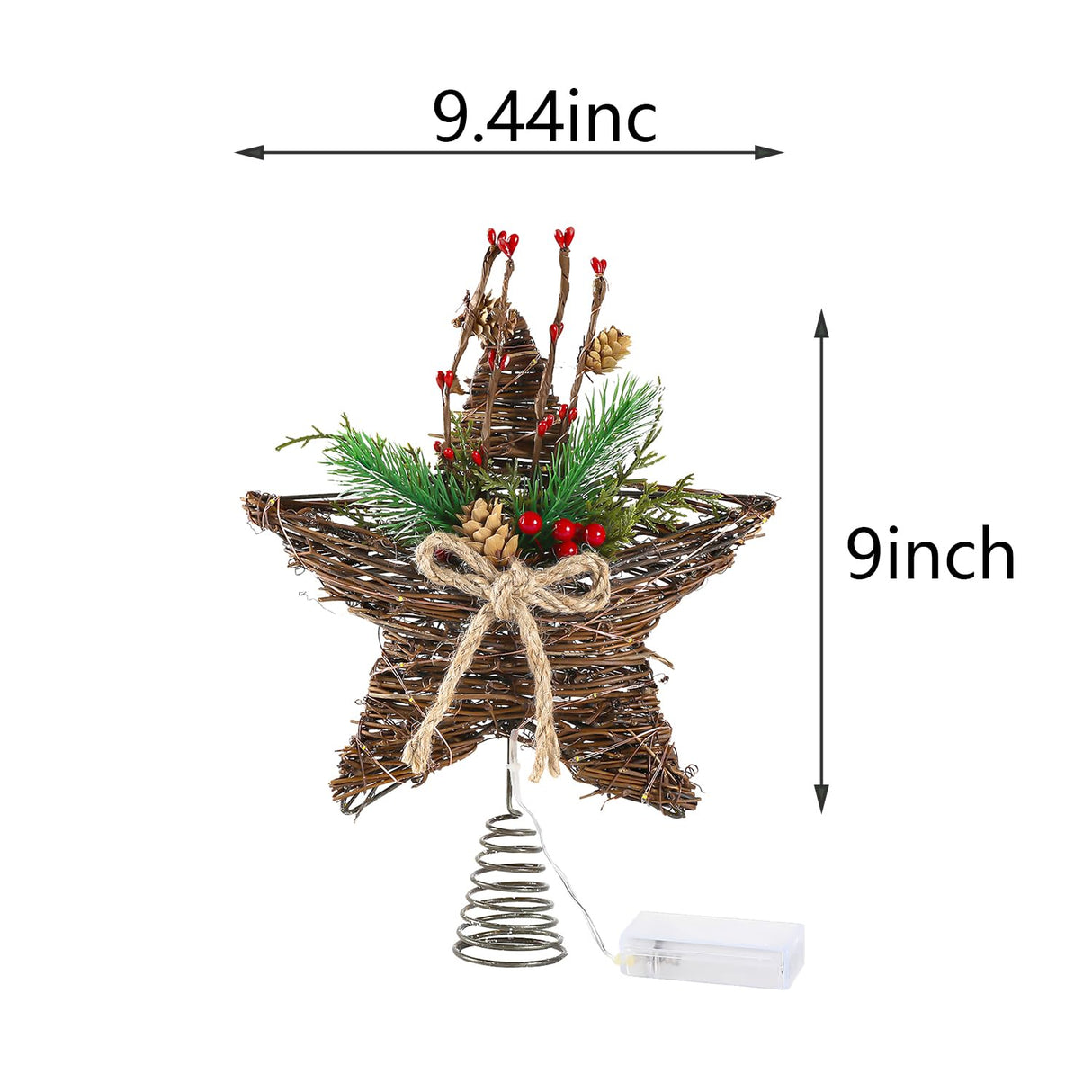 9-Inch Rattan Natural Star Christmas Tree Topper,Rustic Farmhouse Xmas Treetop for Indoor Christmas Tree Decorations Holiday Seasonal Decor Sattiyrch