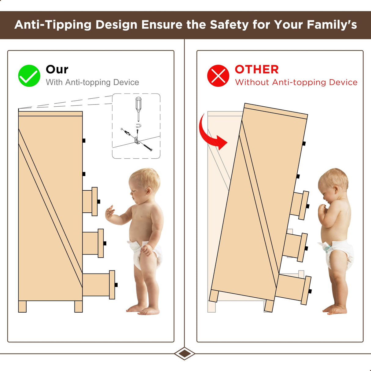 ACCOHOHO Farmhouse 8 Drawers Dresser Chests for Bedroom,52" Wide Wood Rustic Chest of Drawers with Metal Handle,Natural Texture,Drawer Organizer for Bedroom,Living Room,Hallway and Entryway,Brown ACCOHOHO