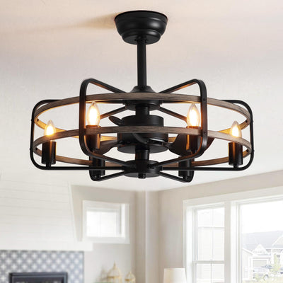 NOXARTE Cage Ceiling Fan with Light, Vintage Fandelier Remote Control, Bladess Industrial Chandelier Ceiling Fan Reverse Motor for Living Dining Room Bedroom Dia 25 Inch