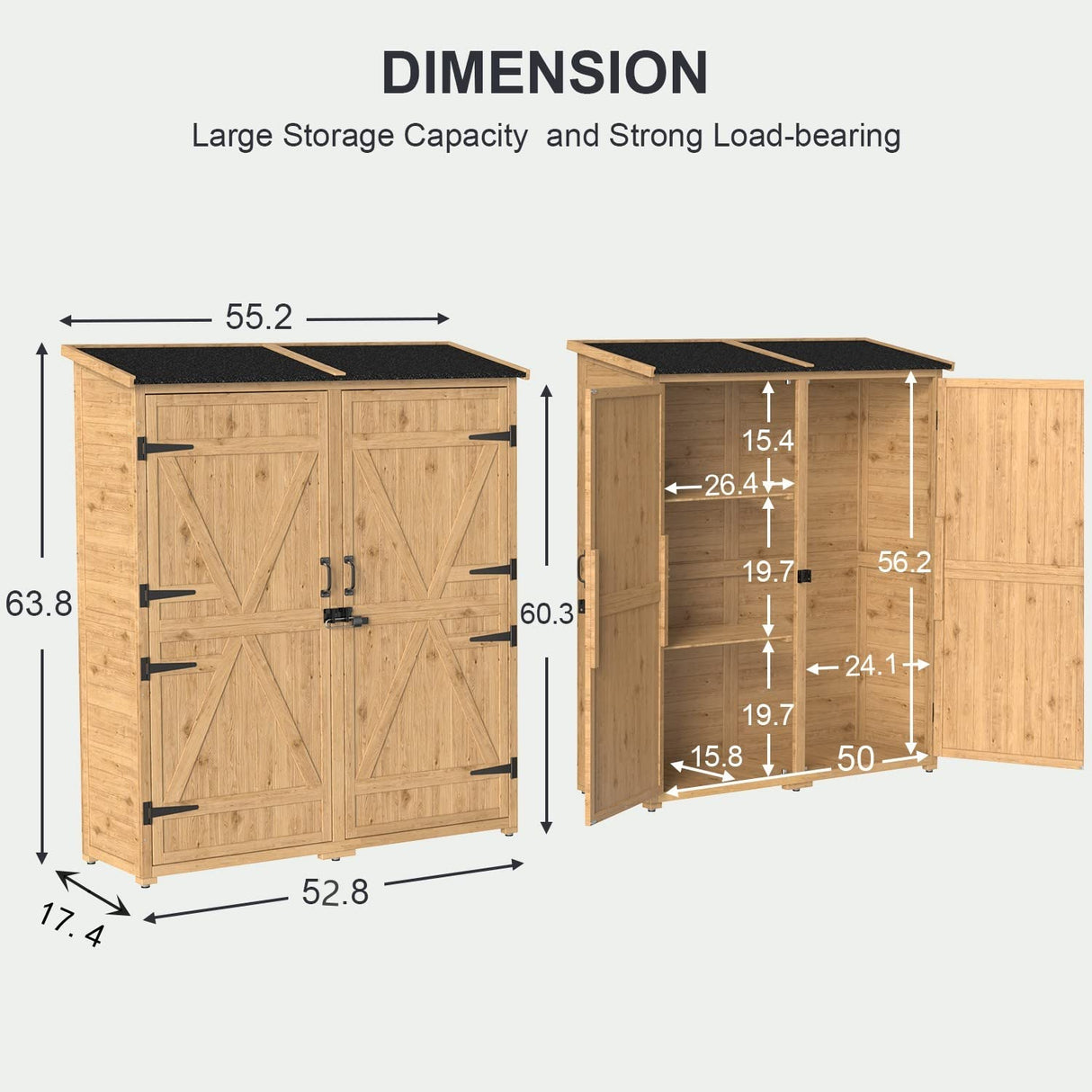 Gizoon Outdoor Storage Cabinet with Waterproof Roof, Double Lockable Doors Garden Shed with 2 Removable Shelves, Wooden Storage Shed with Large Storage Space for Patio, Garden, Backyard, Lawn Gizoon