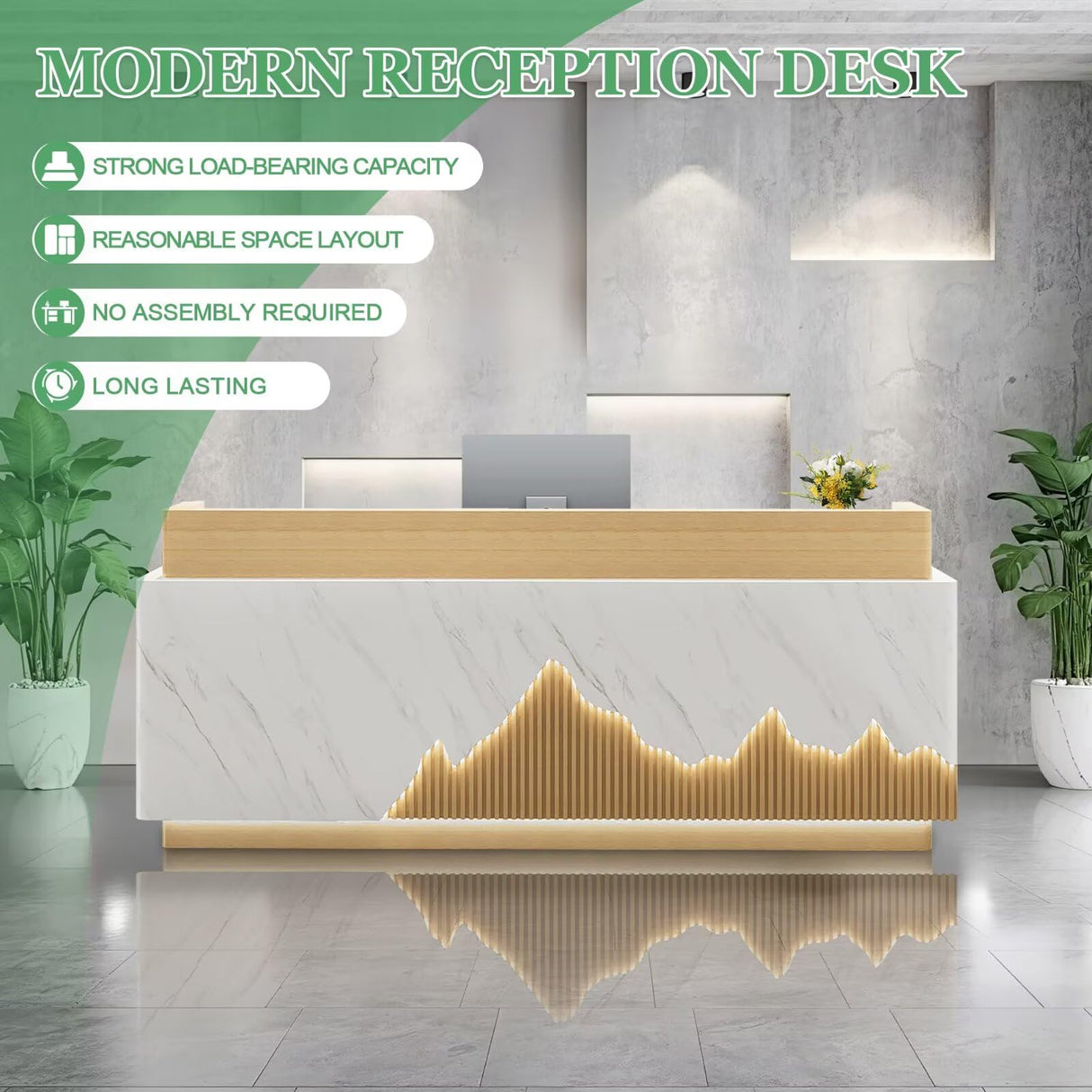 Reception Desk Modern Front Office Desk Reception Counter Receptionist Room Tables with Lock Drawer Checkout Cashier Counter for Lobby Beauty Salon, No Assembly Required White and Wood 79inch Generic