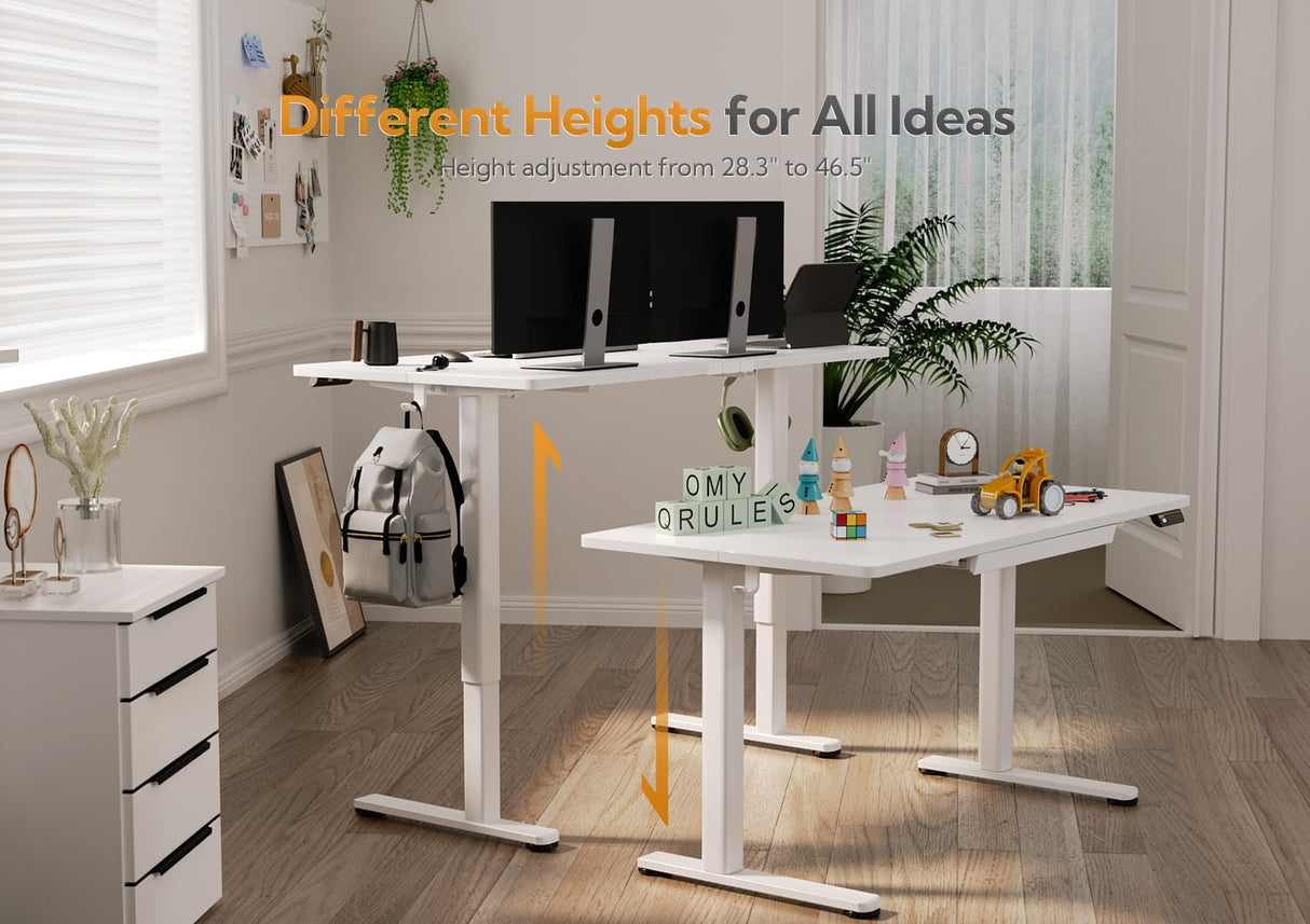 Claiks Standing Desk with Drawers, Stand Up Electric Standing Desk Adjustable Height, Sit Stand Desk Computer Workstation, 40 Inch, White Claiks