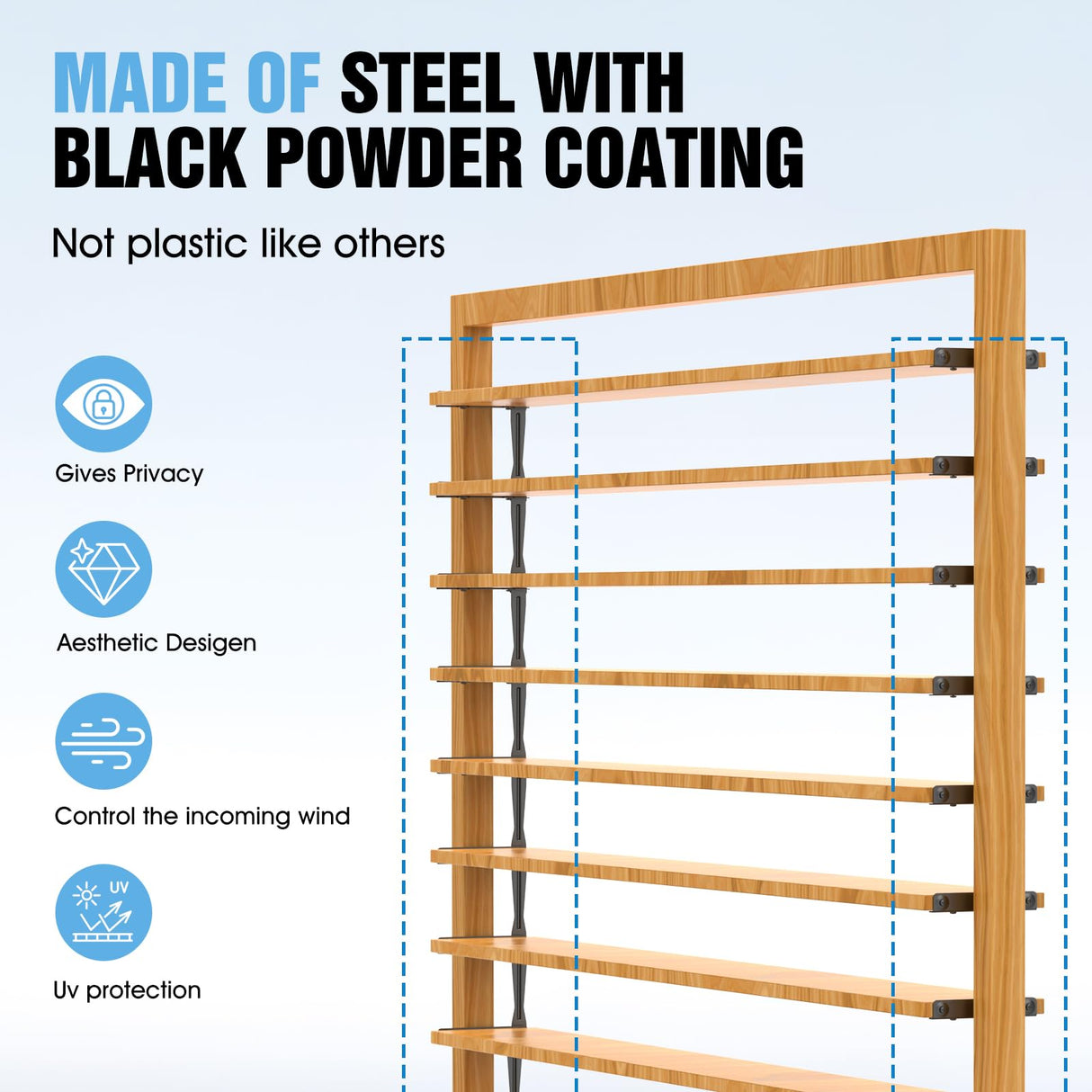 Suemisi Louver Bracket Kit, Louver Haedware Set, Sunblind System and Fence Louver System for Garden, Shutters and Blinds,Complete Kit for 11 Boards Black (1) Suemisi