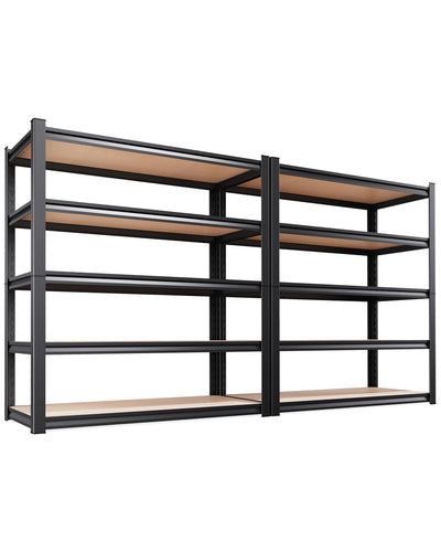 AOAORGG Set of 2 Storage Shelves, 45.6" W Heavy Duty Garage Shelving, 2500LBS Metal Shelf, Adjustable 5-Tier Shelving Unit, for Pantry, Kitchen, Basement, Warehouse, 17.7" Dx45.6 Wx71.2 H, Black