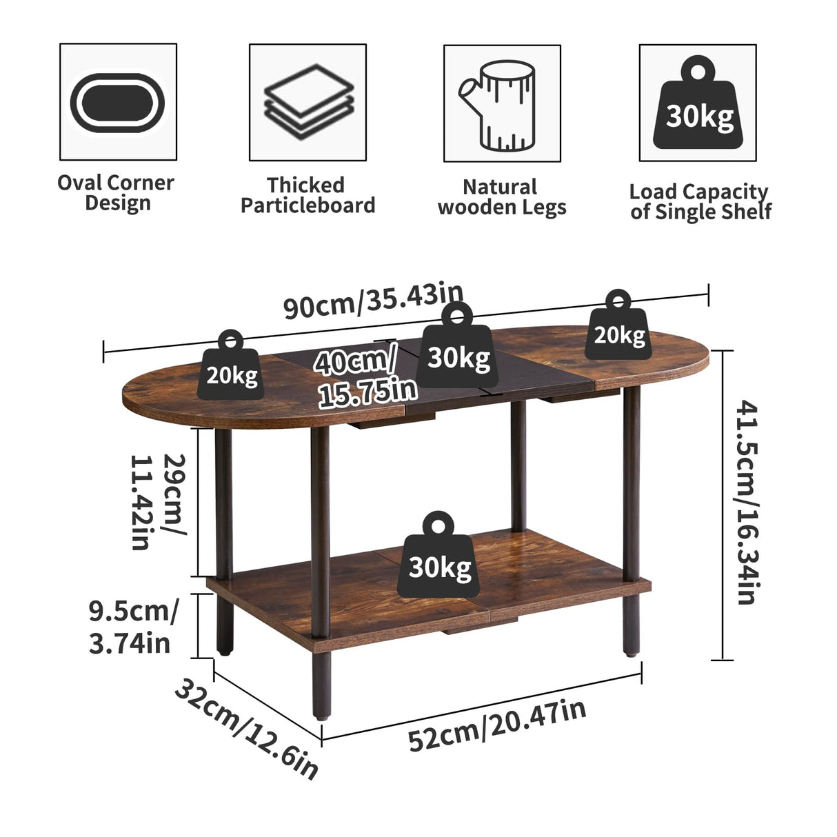 Aibiju Mid Century Modern Coffee Table, Rustic Coffee Table Unique Color Contrast Design, 2-Tier Center TV Table 35x16x17in Rustic Brown + Black YD-011BH Aibiju