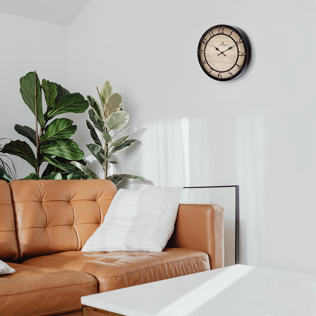 Lafocuse Silent Black Rustic Farmhouse Wall Clock with Raised 3D Arabic Numerals for Home Decor 12 Inch, Battery Operated Shabby Chic Kitchen Wall Clocks Decorative for Living Room Bedroom Office Lafocuse