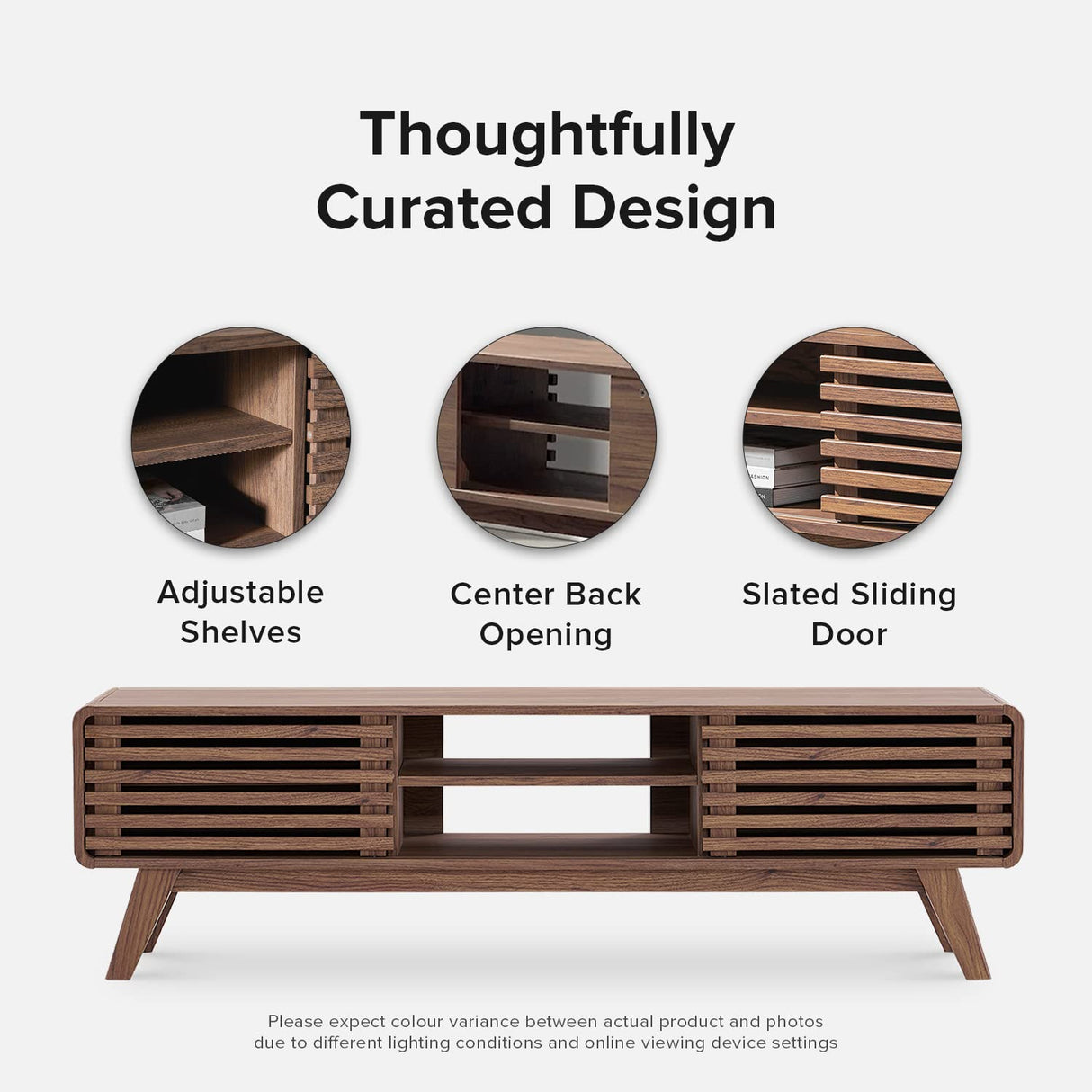 mopio Ensley TV Stand, Mid Century Modern TV Stand for 55/60/65 inch TV, Farmhouse TV Stand, Entertainment Center with Storage, TV and Media Consol for Living Room (Walnut, 59") mopio