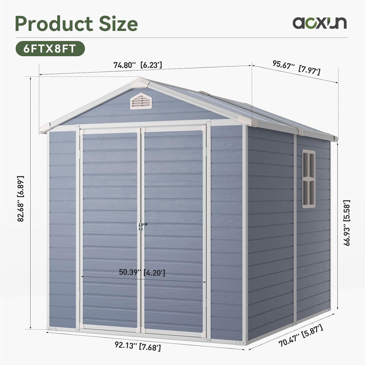 Aoxun 6X8 FT Resin Outdoor Storage Shed with Floor, Plastic Garden Shed with Lockable Door and Window, Tools House to Store Patio Furniture, Bike Accessories, Garbage Can and Lawn Mower - Grey Aoxun