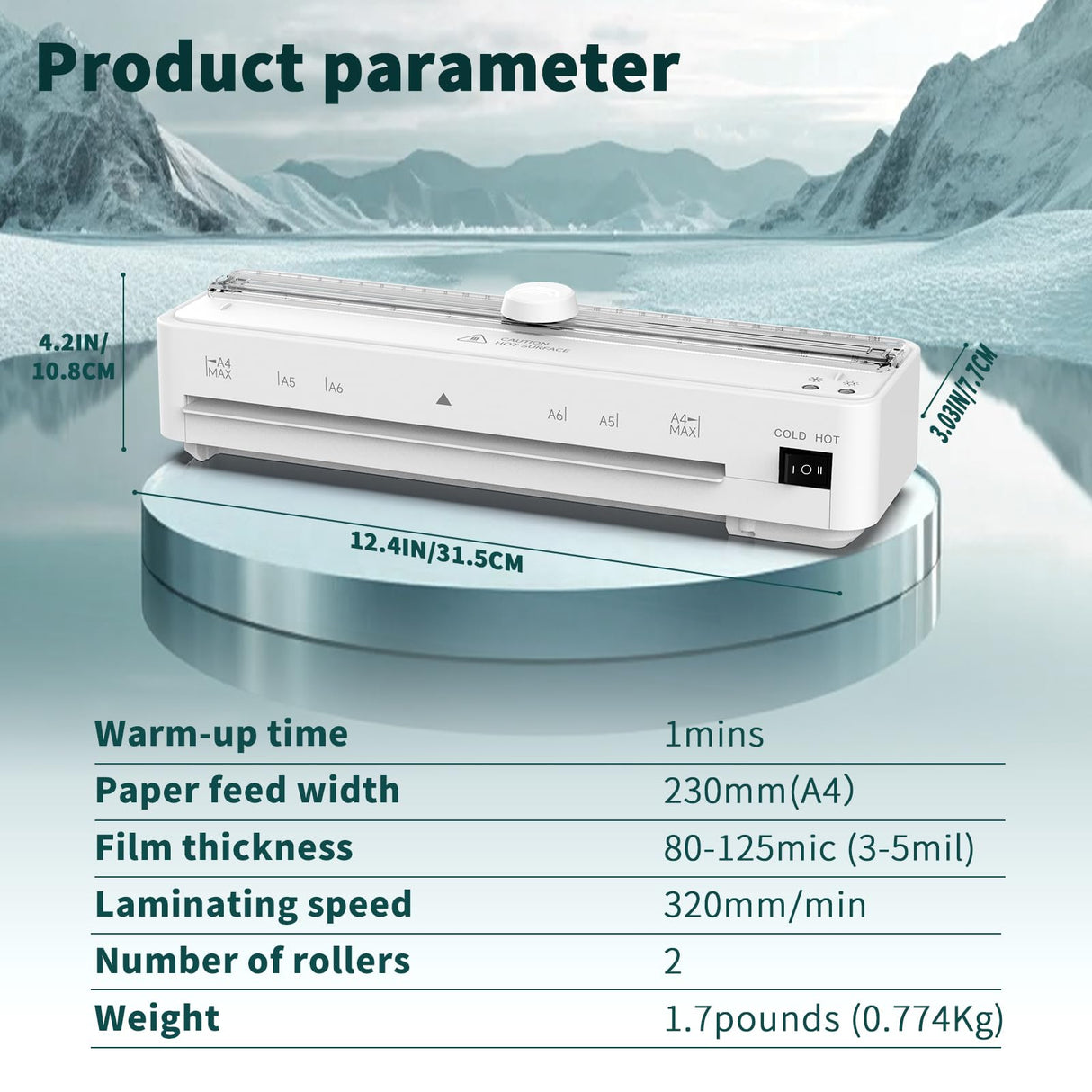 Laminator Machine with 20 Laminating Sheets, 9 Inch Cold & Thermal Laminator with Built-in Paper Cutter, Personal Laminating Machine for Office School Business (White) Locamp