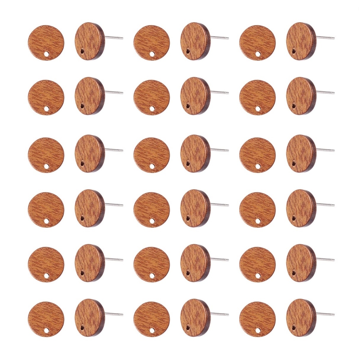 Pandahall 50pcs Walnut Wood Flat Round Earring Stud 10mm Natural Wooden Earring Stud with 316 Stainless Steel Findings for DIY Earrings Making, Hole: 1.6mm PH PandaHall