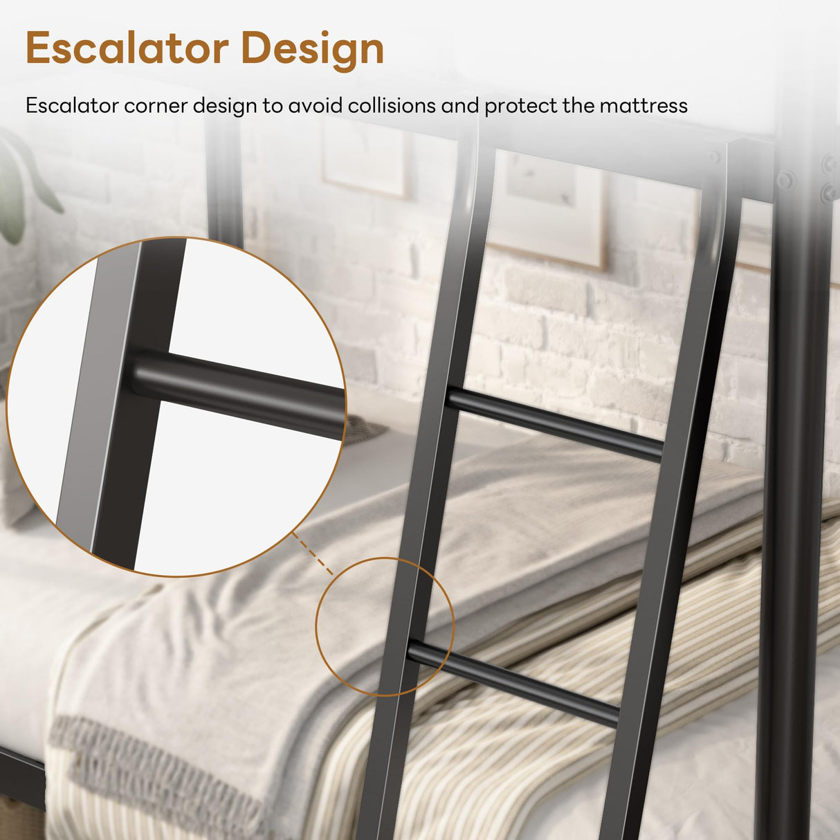 soges Twin Over Twin Metal Bunk Bed with Ladder & Guardrail, Heavy Duty Metal Bed Frame for Teens Adults, Black soges