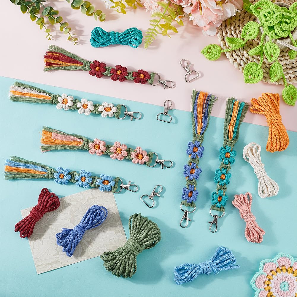 SUNNYCLUE 6 Sets Keychain Making Kits Macrame Keychain Kit Daisy Flower Keychain with Instruction Boho Tassel Keychains Flowers Macrame Kits for Beginners Adults Handbags DIY Hanging Ornament Decor SUNNYCLUE
