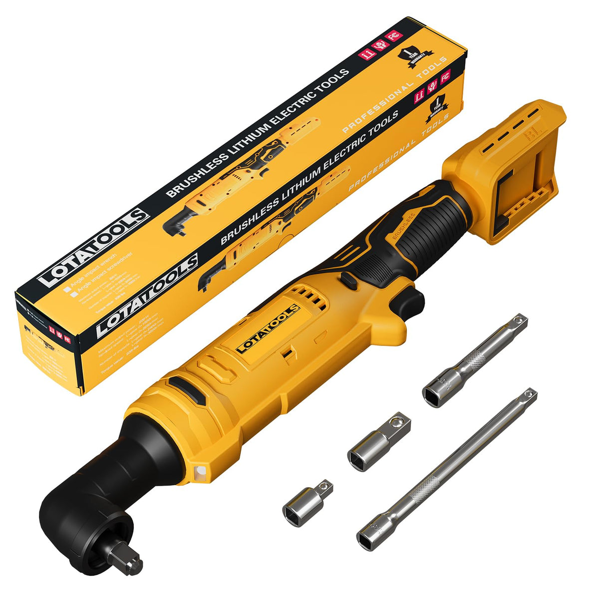 Electric Ratchet, Cordless Ratchet 3/8",93lb-ft Electric Ratchet Wrench, Square Drive Electric Wrench with Extension Bar, 1/4" Adapter & 3" Extension Bar Compatible with DEWALT Battery(Tool Only) LotaTools