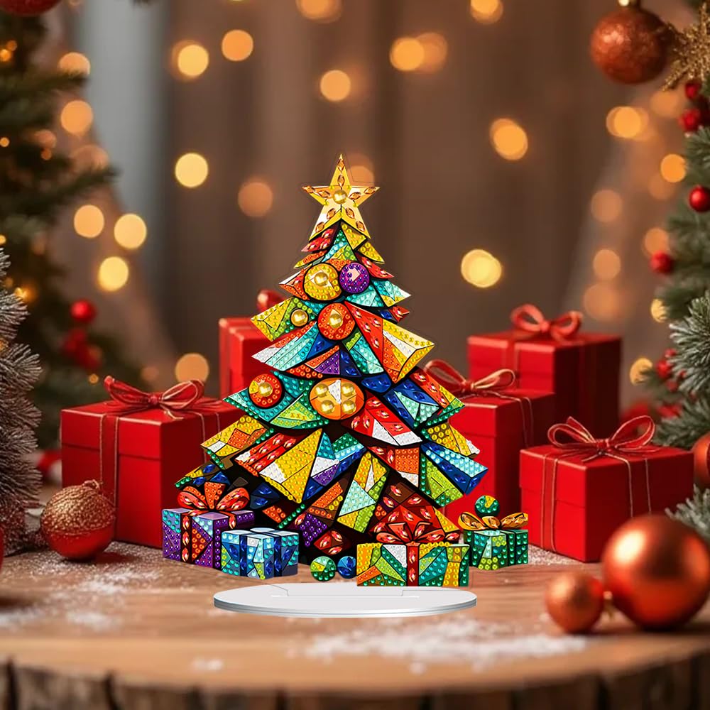 hyzsj DIY Diamond Desktop Ornament Christmas Tree, Crystal Diamond Art Painting Tabletop Ornaments Single Sided, Diamond Ornament for Adult Beginner Home Office Decor Crafts Gift hyzsj