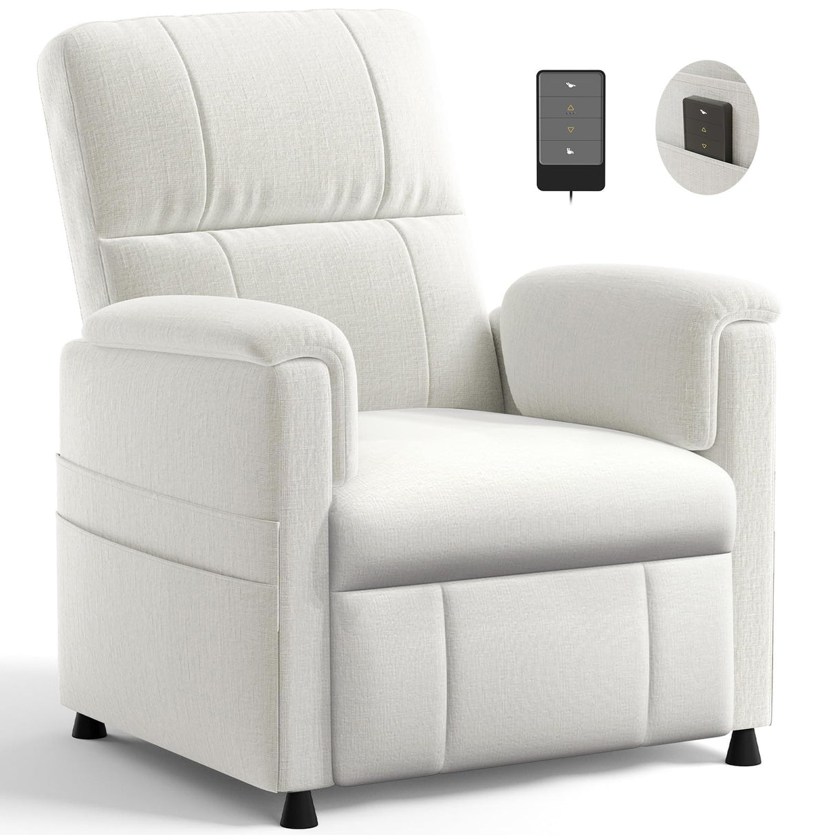 Amada Power Recliner Chair for Adults, Chenille Electric Reclining Chair for Small Spaces with Remote & Side Pockets, Thick Seat Cushion for Home Theater, RV, Living Room & Bedroom (White) AMADA HOMEFURNISHING