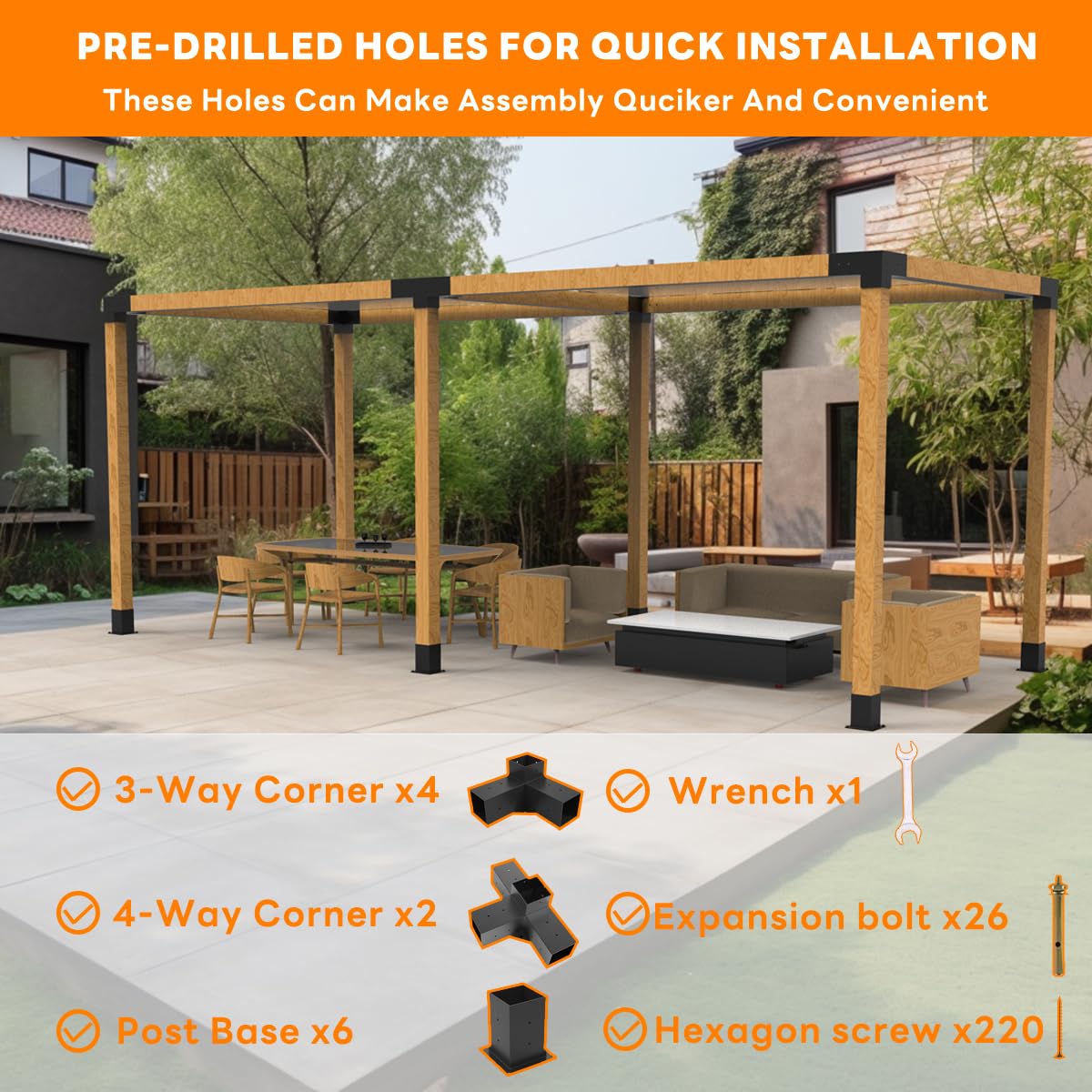 YEOOE Pergola Brackets 4x4 (Actual: 3.5x3.5 in), 4 Pack 3-Way Right Angle Corner Brackets with 2 Pack 4-Way Pergola Brackets, Powder Coated Pergola Hardware for Lumber Pergola Gazebo Sunroom Carport YEOOE