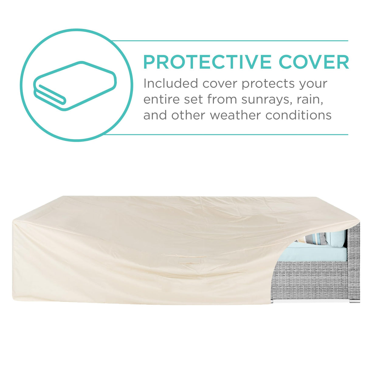 Best Choice Products 7-Piece Modular Outdoor Sectional Wicker Patio Conversation Set w/ 2 Pillows, Coffee Table, Cover Included - Gray/Pastel Blue Best Choice Products