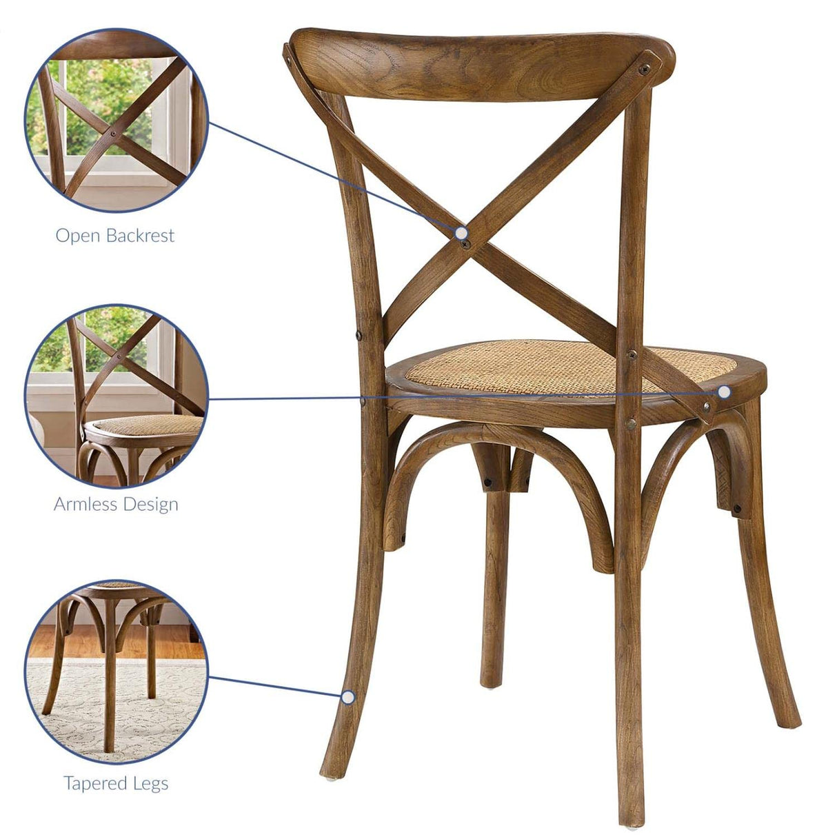 Modway Gear Rustic Modern Farmhouse Elm Wood Rattan Dining Chair in Walnut Modway