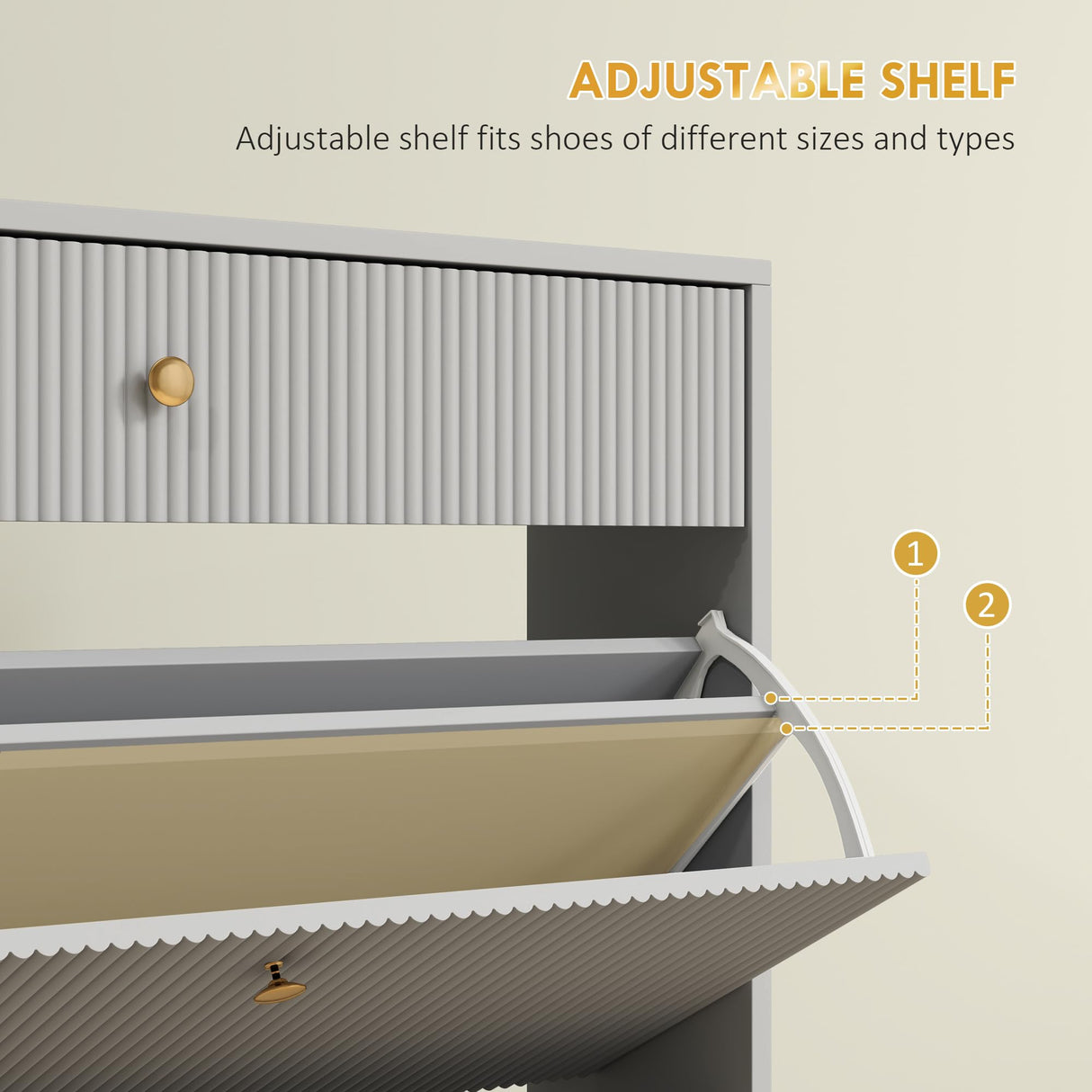 HOMCOM Narrow Shoe Cabinet with 2 Flip Drawers, Modern Shoe Storage Cabinet with Wave-Like Panels and Adjustable Shelves for 12 Pairs of Shoes, for Entryway Hallway, Gray HOMCOM