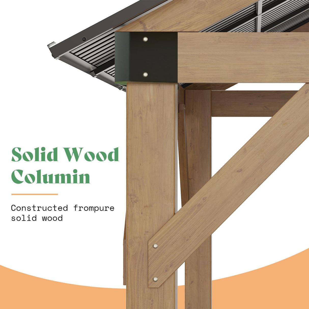 LUXOAK 10x12 ft Wood Gazebo, Hardtop Pergola with Steel Gable Roof, Outdoor Gazebo with Guest House for Garden, Porch, Patio, Black + Natural Wood LUXOAK