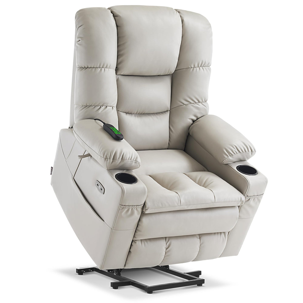 MCombo Large Triple Motor Power Lift Recliner Chair with Massage and Dual Heating, Adjustable Headrest for Tall Elderly People, Faux Leather 7634 (Light Grey, Large) MCombo