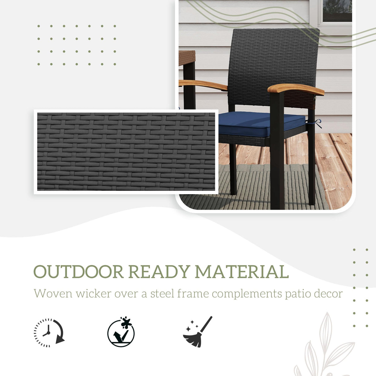 Outsunny 7 Pieces Patio Dining Set with Space-Saving Design, Wicker Patio Furniture Set Outdoor Dining Set with Acacia Wood Table Top, Cushions, for Backyard, Balcony, Garden, Deck, Black Outsunny