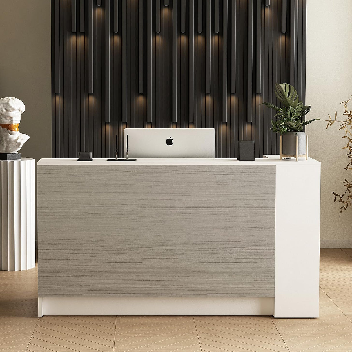 Modern Reception Desk with Storage Shelves, Front Counter Table for Office, Lobby, Salon, Retail Store, Spa, Clinic, Hotel, Showroom (75" inch) ALFA BUSINESS