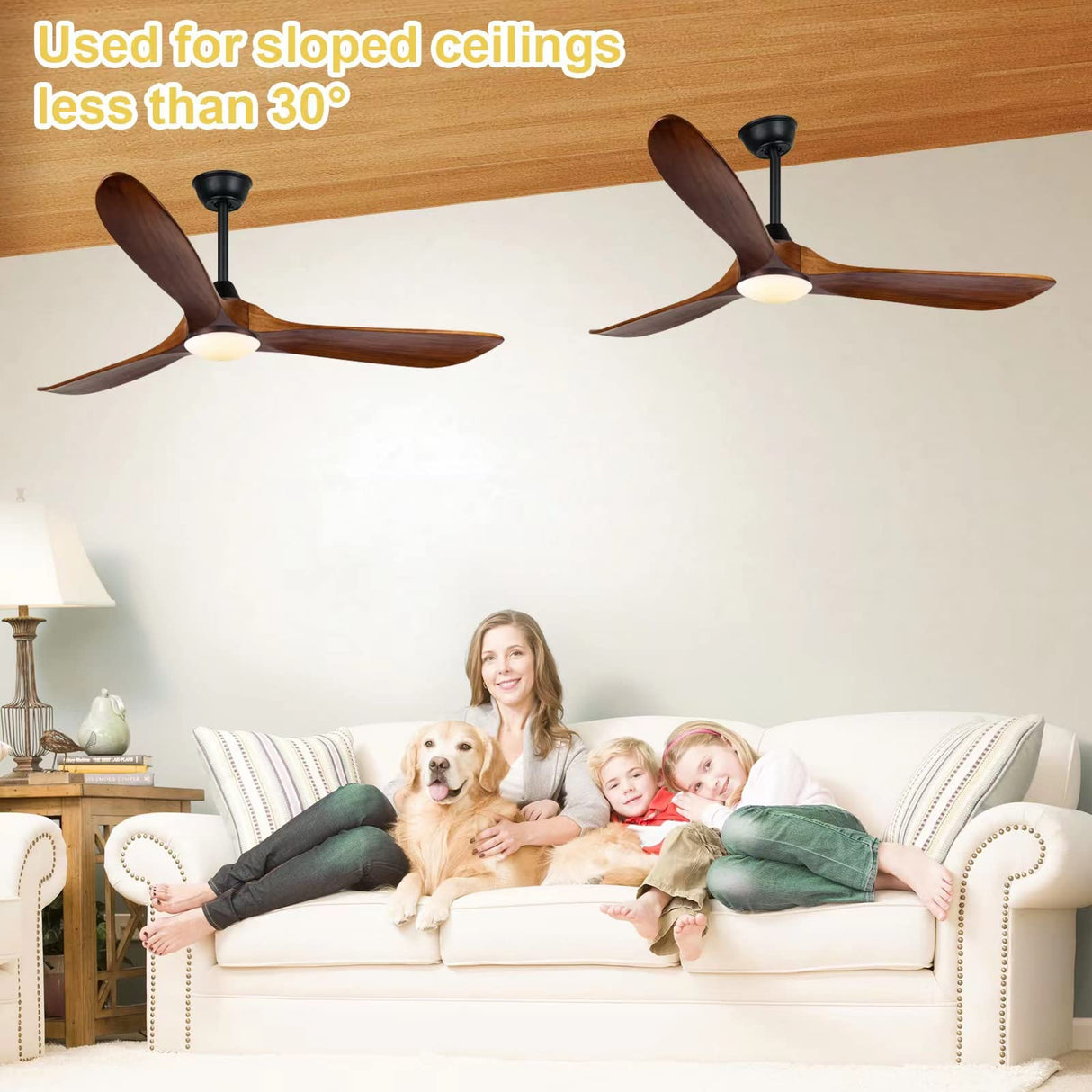 Farmhouse Rustic Ceiling Fans with Lights, 60 inch Outdoor Ceiling Fan for Patios with Light, 3 Blades Wood Ceiling Fan Damp Rated Large Airflow Commercial Ceiling Fan for Exterior House Porch Gazebo AUNLPB