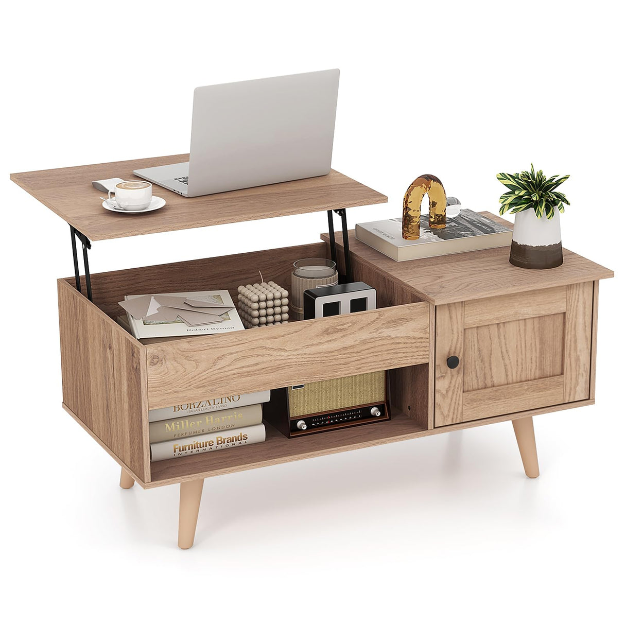 Tangkula Lift Top Coffee Table with Storage, Living Room Table with Hidden Compartment, Cabinet & Open Shelf, Flip Top Center Table, Pull up Coffee Table for Home, Office (Natural) Tangkula