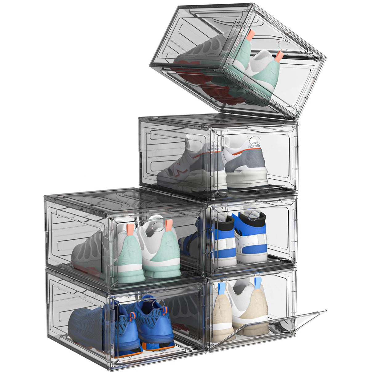 ARSTPEOE Upgrade Harder Solid Plastic Shoe Organizer, Shoe Storage with Magnetic Front Door, Shoe Rack 6 Pack Shoe Boxes Clear, Sneaker Storage, Shoe Organizer for Closet, Shoe Display Case, Black ARSTPEOE
