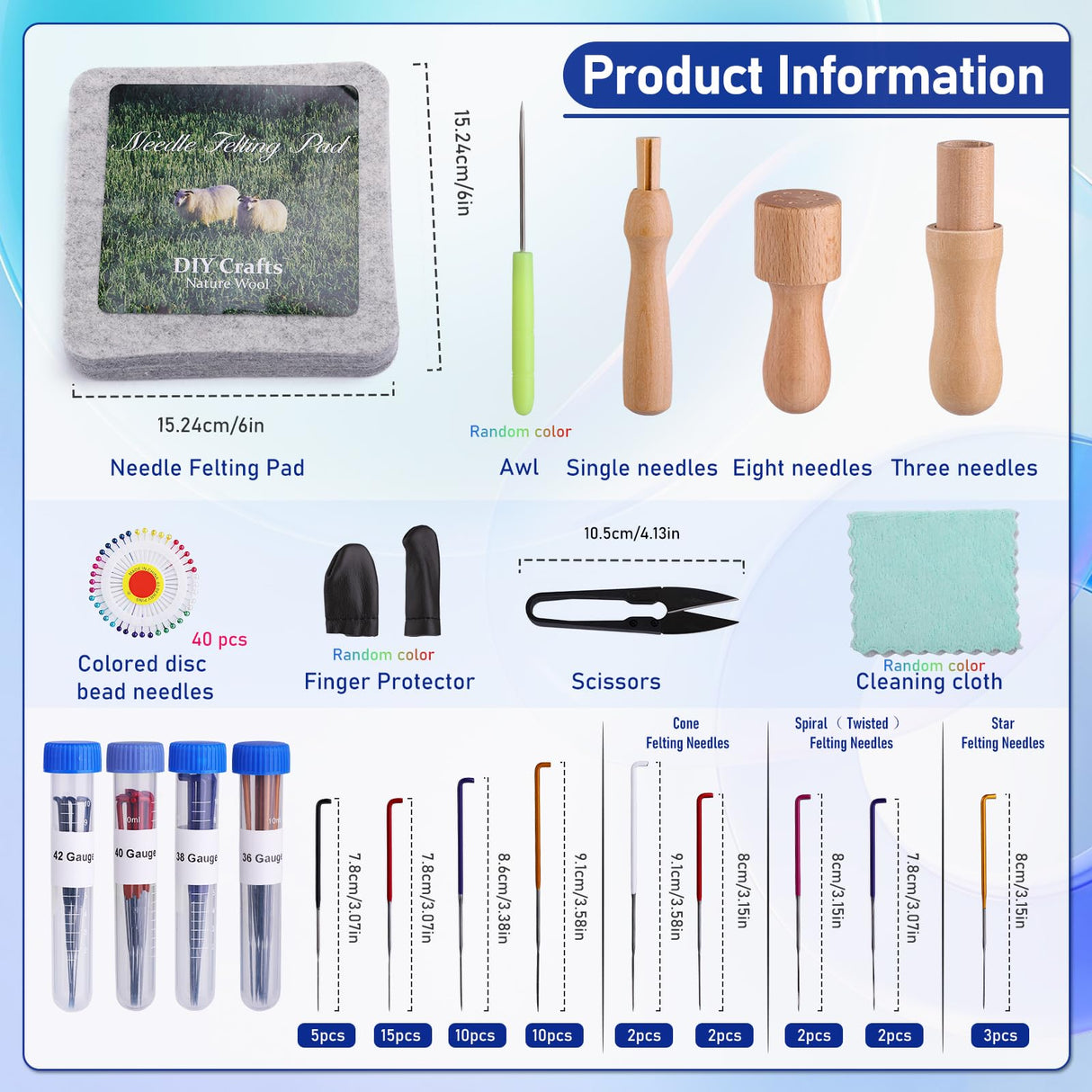 Mayboos Felting Kit - 6"x6" Felting Pad & Tools with Needles, Finger Guards, Wooden Handle Scissor, Bag for Beginner & Professional DIY Mayboos