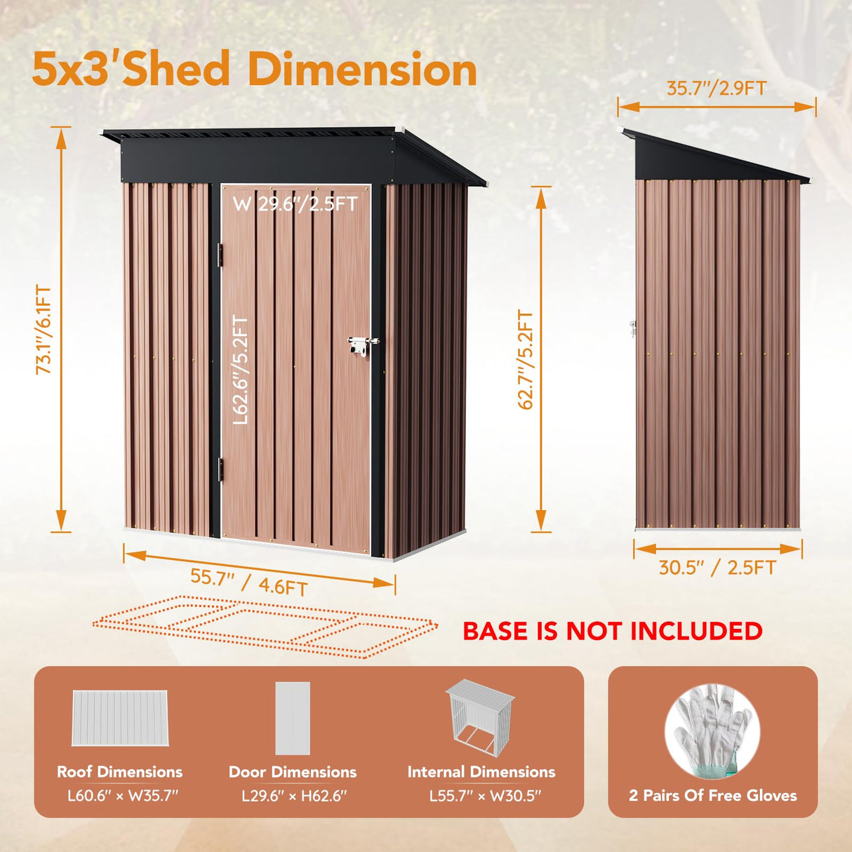 Panovue 5X3X6.1FT Outdoor Steel Storage Shed with Lockable Door,Tool Shed with Sloping Roof, Anti-Corrosion Metal Shed for Backyard Garden Patio Lawn (Light Wood Grain) Panovue