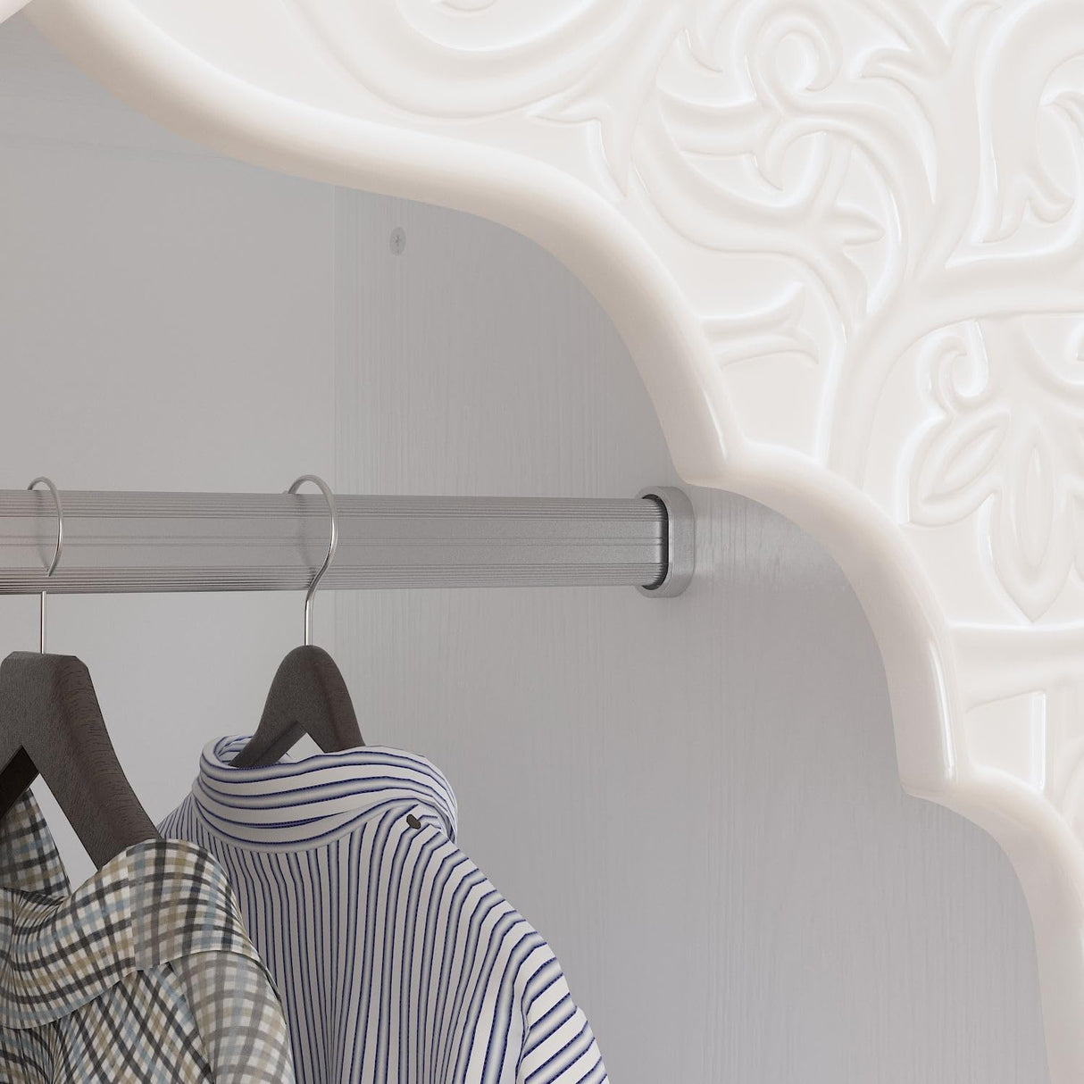 FAMAPY Farmhouse 4 Door Wardrobe with Glass Doors & Storage Cabinet, Armoire Wardrobe Closet with Hanging Rod & 3 Drawers, Art Decor Armoire Closet White and Oak (57.5”W x 20.3”D x 75.7”H) FAMAPY