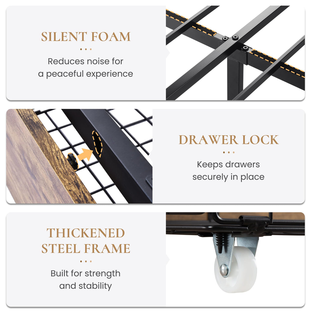 SHA CERLIN Queen Platform Bed Frame with 2 Large Storage Drawers, Rustic Wood and Metal, Noise-Free, Easy Assembly, No Box Spring Needed, Brown SHA CERLIN