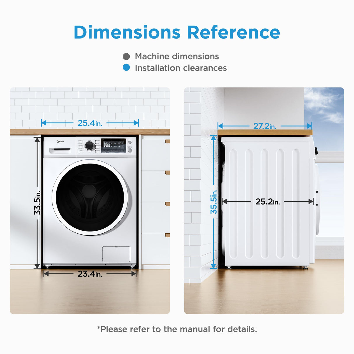 Midea 24 Inch Washer and Dryer Combo, All in One Washer and Dryer 2.7 cu.ft 26lbs, Ventless Washing Machine, Steam Care, Overnight Dry, 1400 RPM, 16 Cycles Front Load Washer, Full-Automatic, White Midea