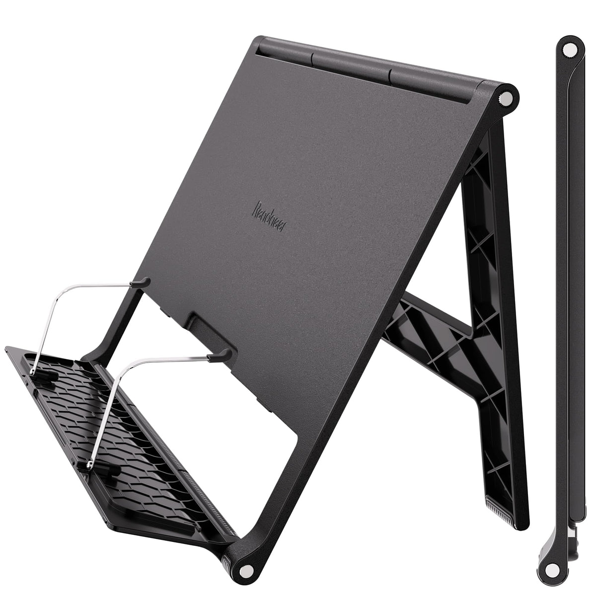Readaeer Portable Book Stand Free Angle Adjustable Book Holder for Thick Textbook Collapsible Lightweight Book Rest (Black) Reodoeer