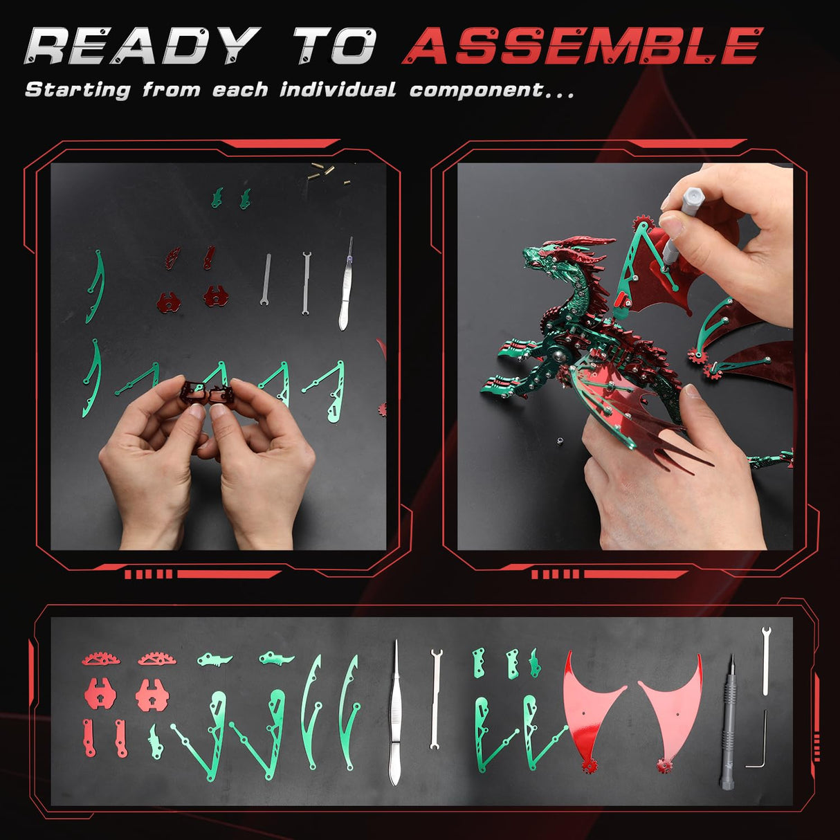 LONGPIN 3D Puzzles for Adults,Metal Dragon Puzzle Building Set,Collectible Mechanical Engineering Crafts for Home Office Decoration & Gift(Golden) LONGPIN