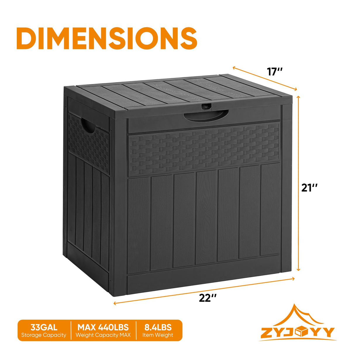 ZYJOYY 33 Gallon Resin Deck Box, Weatherproof Outdoor Storage Box for Patio, Garden, Pool, and Yard, Lockable Waterproof Bin for Tools, Cushions, and Accessories, Black ZYJOYY