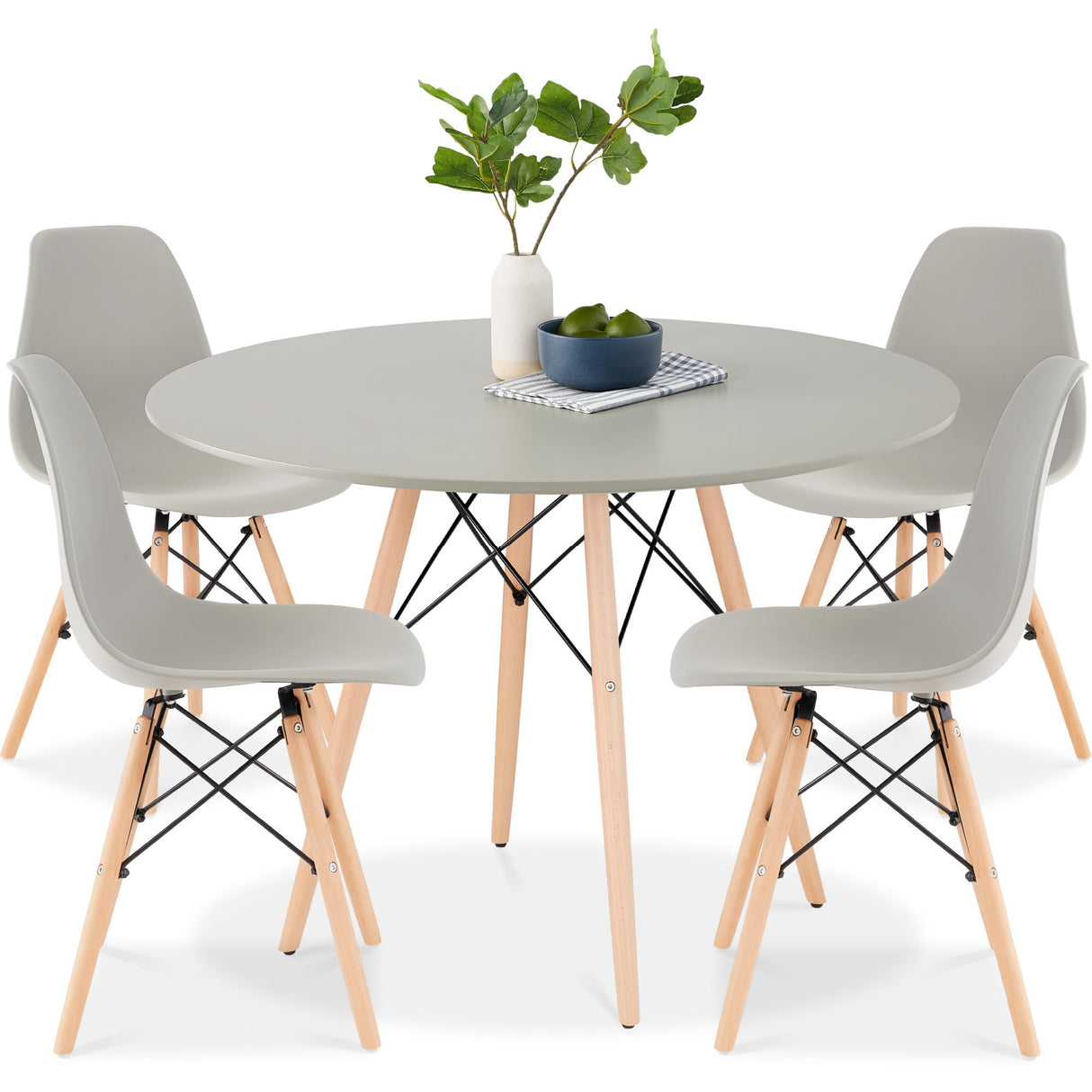 Best Choice Products 5-Piece Dining Set, Compact Mid-Century Modern Table & Chair Set for Home, Apartment w/ 4 Chairs, Plastic Seats, Wooden Legs, Metal Frame - Gray/Oak Best Choice Products