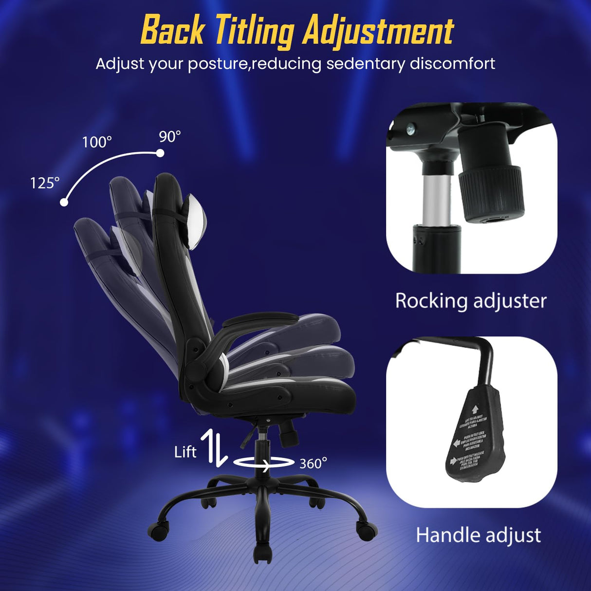 Ruesleag PC Gaming Racing Chair Ergonomic Office Computer Chair HIgh Back Video Racing Chair w/Lumbar Support Flip Up Arms Headrest PU Leather Study Desk Chair Executive Office Chair for Adults,White Ruesleag
