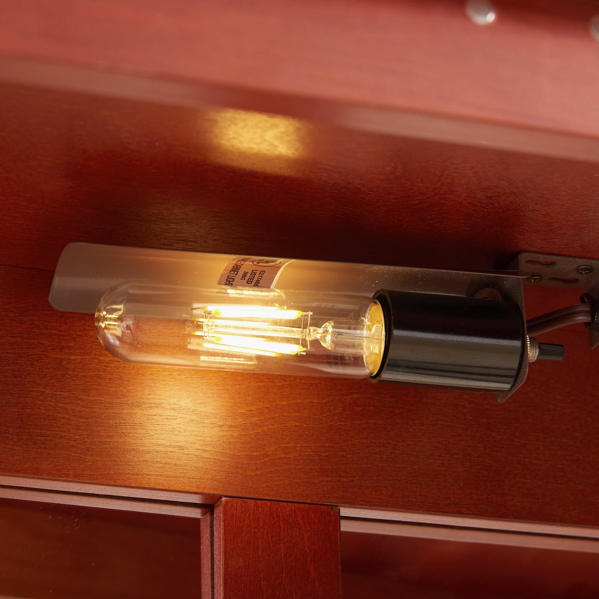 KEIKI Lighted Glass Display Curio Cabinet, 49" Tall Display Case with Adjustable Glass Shelves and Mirrored Back Panel for Living Room, Kitchen, Light Blub Included, Cherry KEIKI