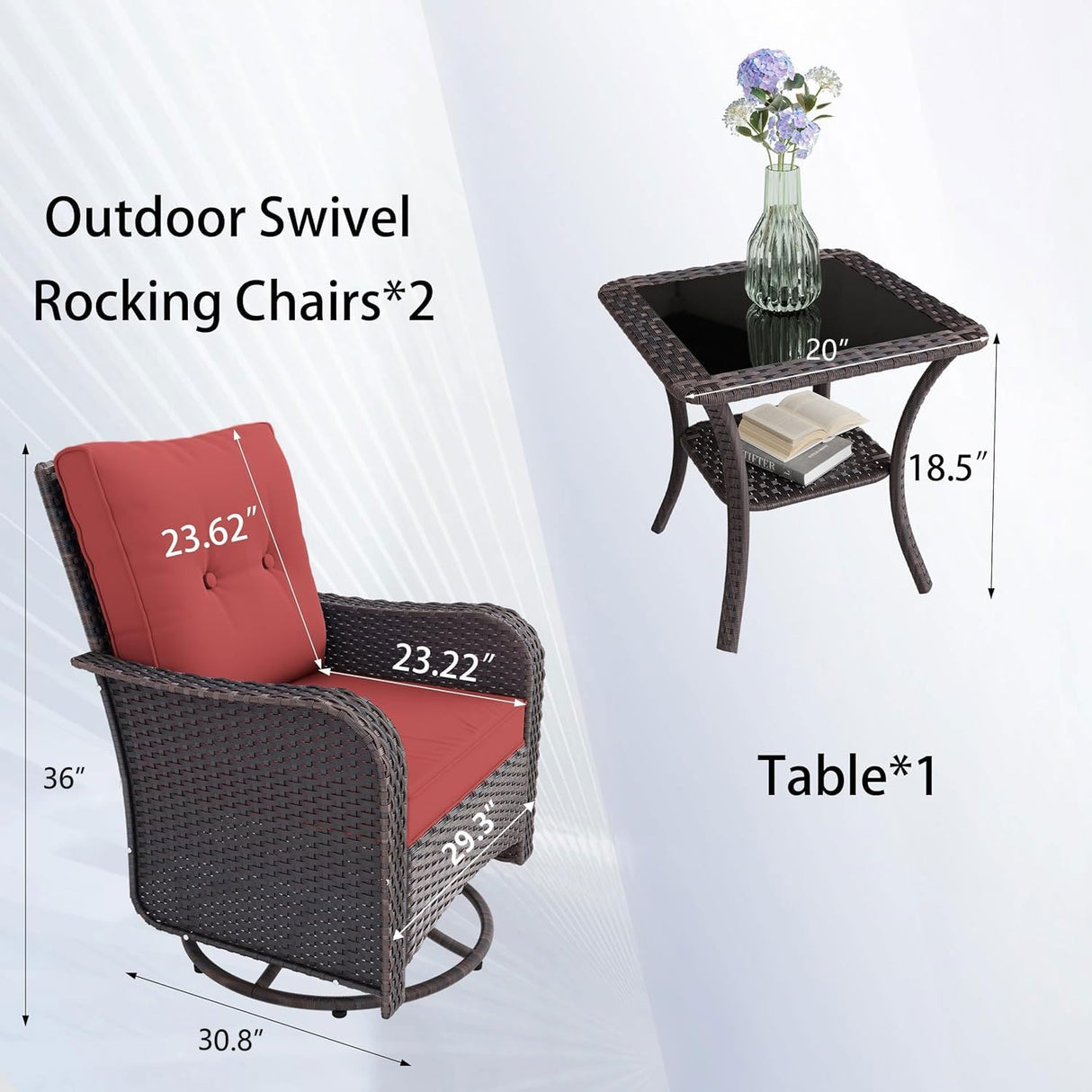 RTDTD 11 Pieces Outdoor Patio Furniture Set Outdoor Furniture Patio Sectional Sofa Conversation Sets w/ETL Approved 45" Gas Outdoor Fire Table & Coffee Table, Swivel Rocking Chair (Red) RTDTD