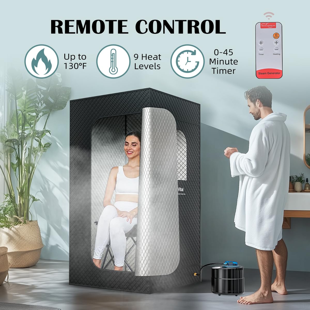 HyberVital Sauna Box, Portable Steam Sauna for Home, Large Sauna Tent with 3.0L Steamer for Full Body SPA, Easy Assembly Quick Heat-Up Sauna Experience HyberVital