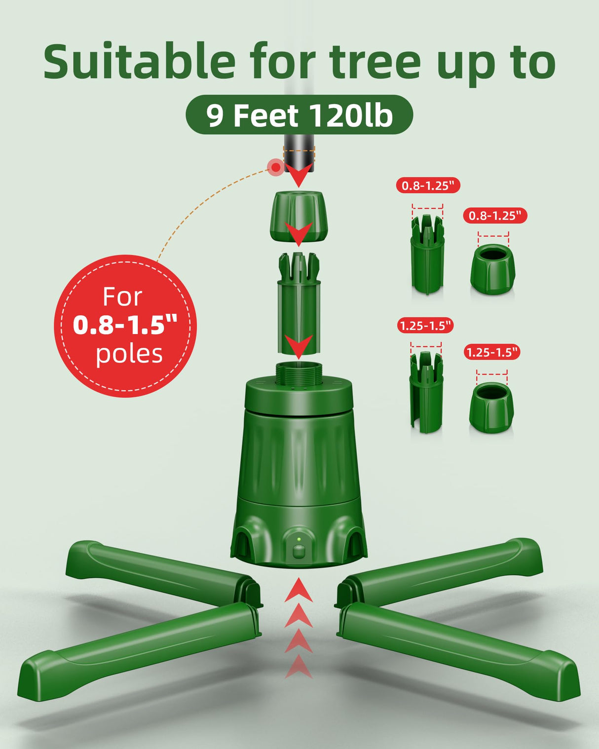 HOPOCO 2024 Upgrade Rotating Christmas Tree Stand for 6ft 7.5ft 9ft Artificial Tree, 4 Built-in Electric Outlets Xmas Tree Stand with Remote Control, 360 Degree Revolving Tree Base Holder HOPOCO