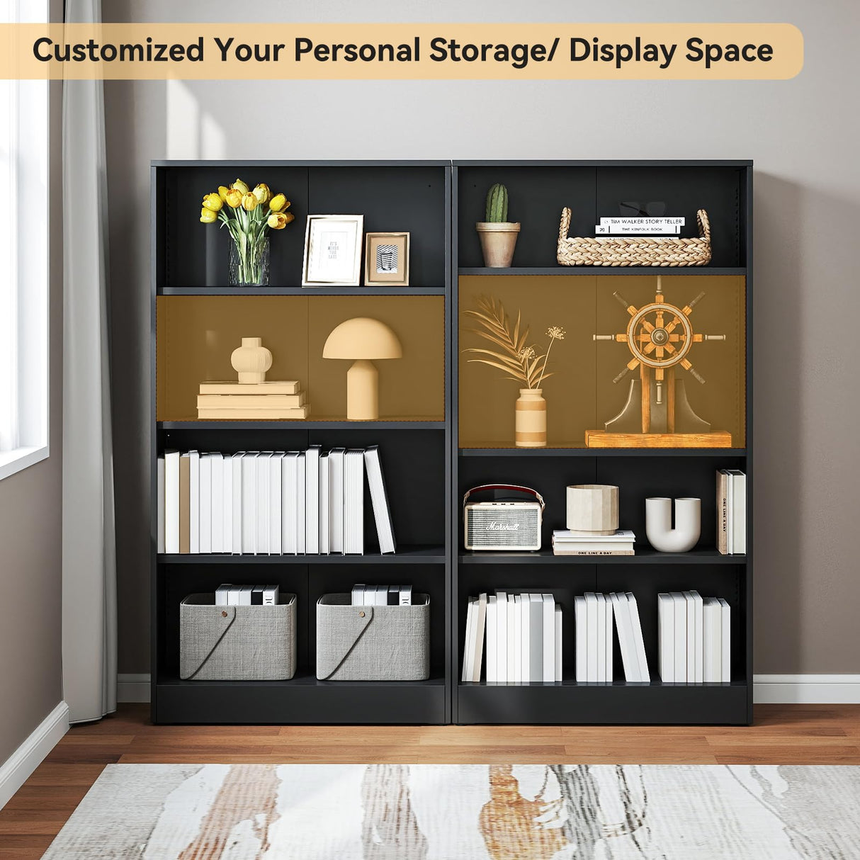 IRONMIX Metal Open Bookcase, 4-Tier Bookshelf with Adjustable Storage Shelves, Modern Black Bookshelf for Small Places, 59" Tall Book Shelf, Cabint Display Case for Home Office, Library, Living Room IRONMIX