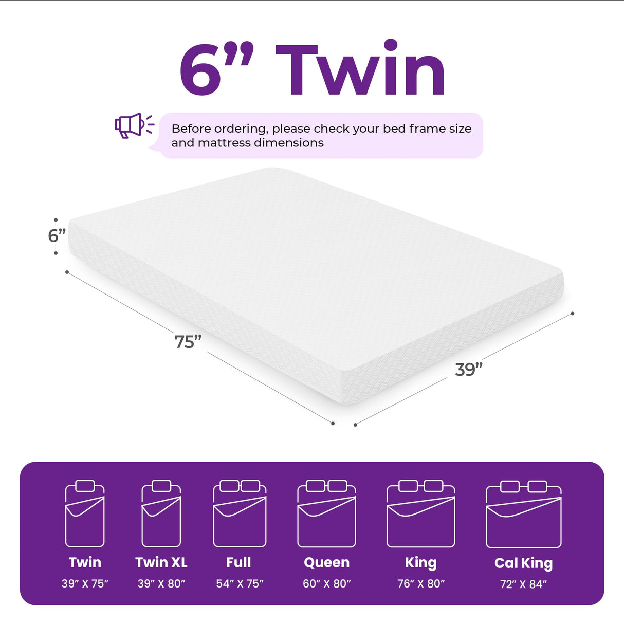GAESTE 6 Inch Twin Cooling Memory Mattress Medium Firm CertiPUR-US Certified Pressure Relief & Cool Sleep Mattress-in-a-Box Comfort & Supportive Fiberglass Free (Twin, 6 in) GAESTE